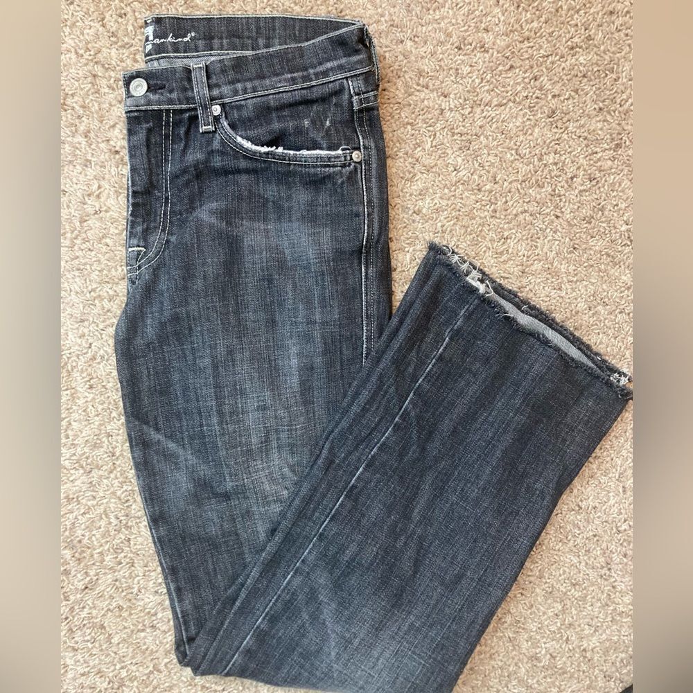 7 for All Mankind Vintage A Pocket black jeans w/ distressing and raw hem RARE